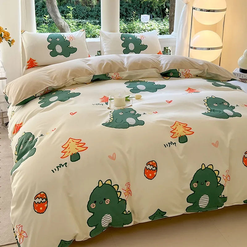 Kawaii Whale Printed Bed Set Floral Duvet Cover Pillowcase Bedding Set Cute Dog Bed Linen Sheet Quilt Cover Full Queen King Size