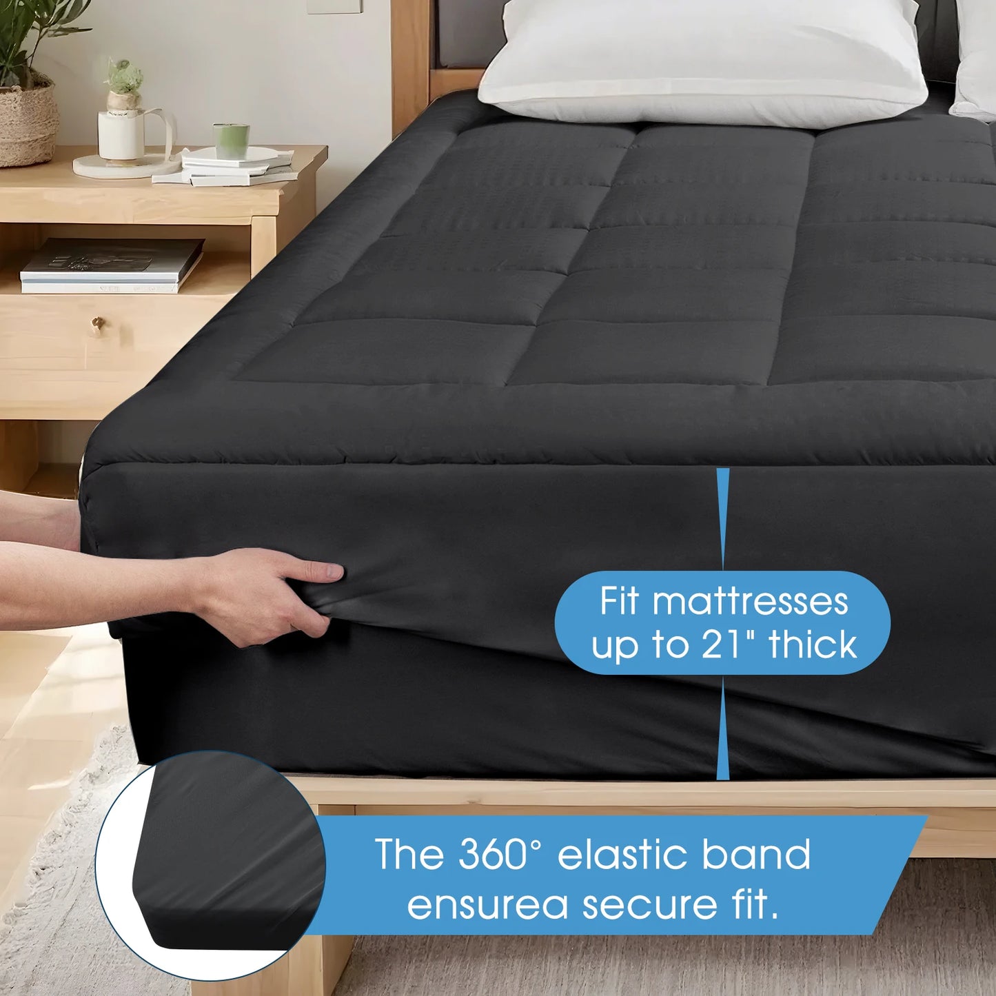 Mattress Pad Quilted Fitted Mattress Protector Cooling Pillow Top Mattress Cover Breathable Fluffy Soft Mattress