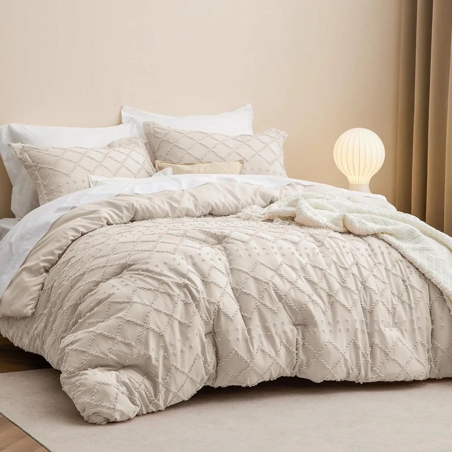 Bedsure Comforter Set - Coral Pink Boho Tufted Shabby Chic Bedding Comforter Set, Vintage Farmhouse Bed Set for All Seasons