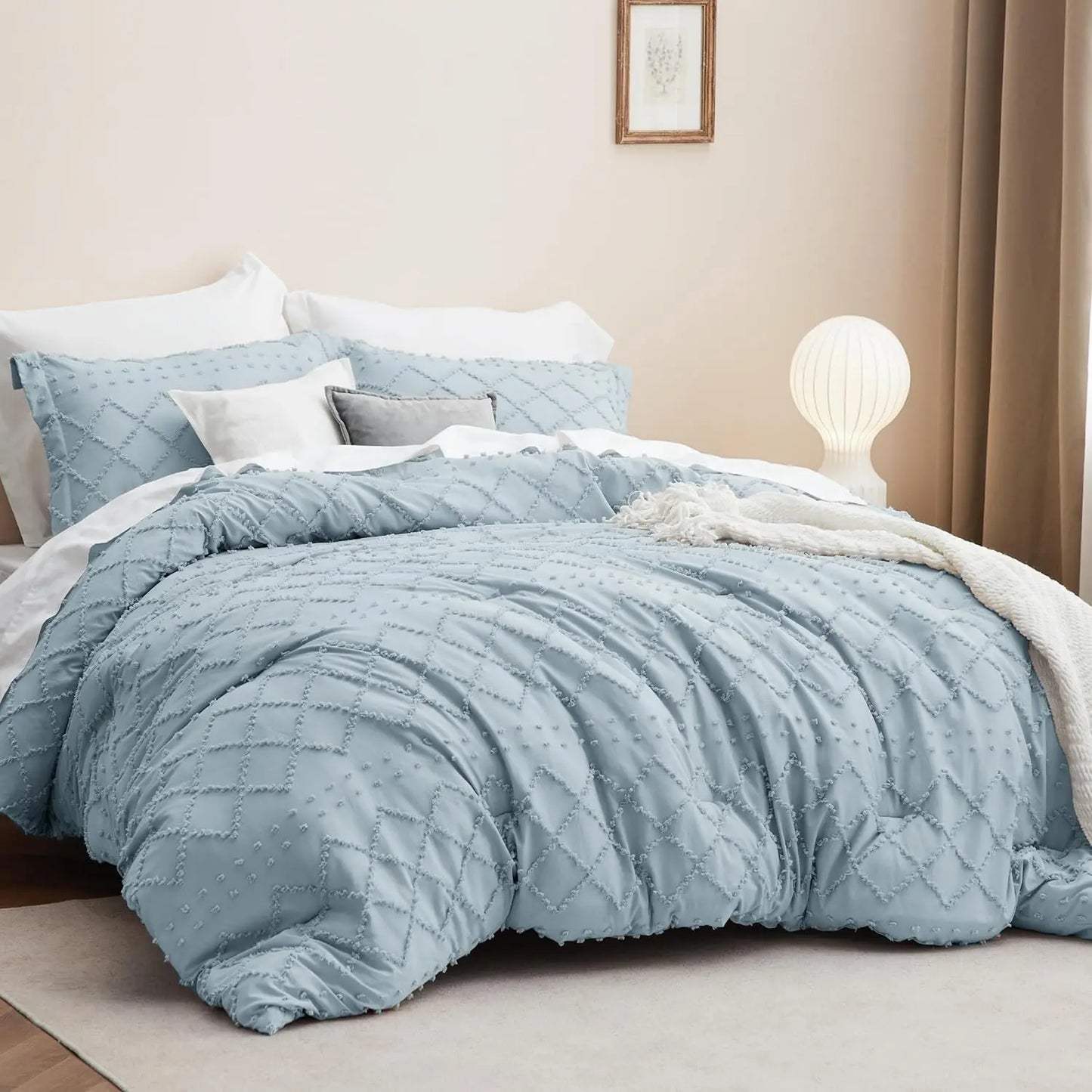 Bedsure Comforter Set - Coral Pink Boho Tufted Shabby Chic Bedding Comforter Set, Vintage Farmhouse Bed Set for All Seasons