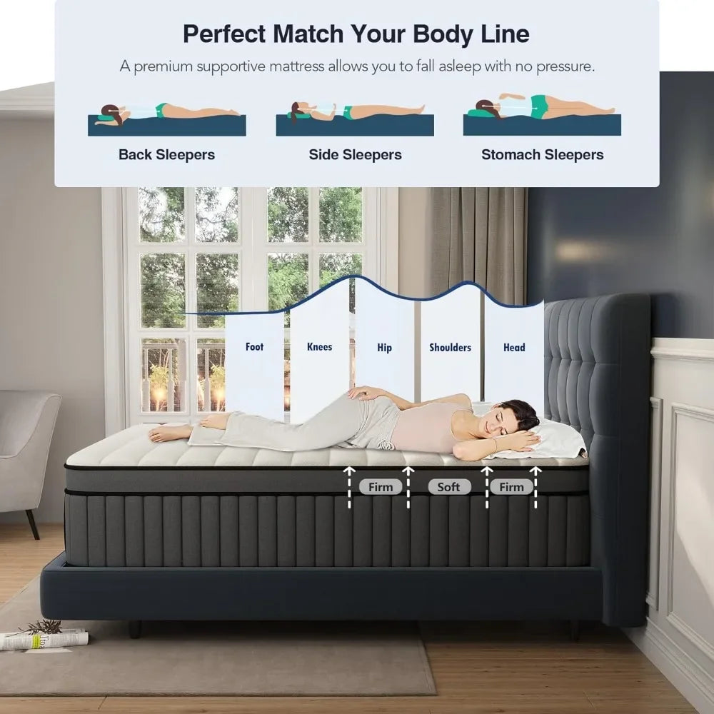 King Mattress with Individual Pocket Spring, Hybrid Cal King Mattress in a Box,Memory Foam Mattress, California King Size