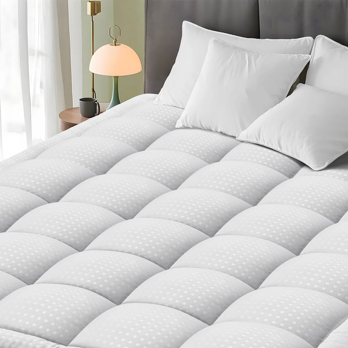 Mattress Pad Quilted Fitted Mattress Protector Cooling Pillow Top Mattress Cover Breathable Fluffy Soft Mattress