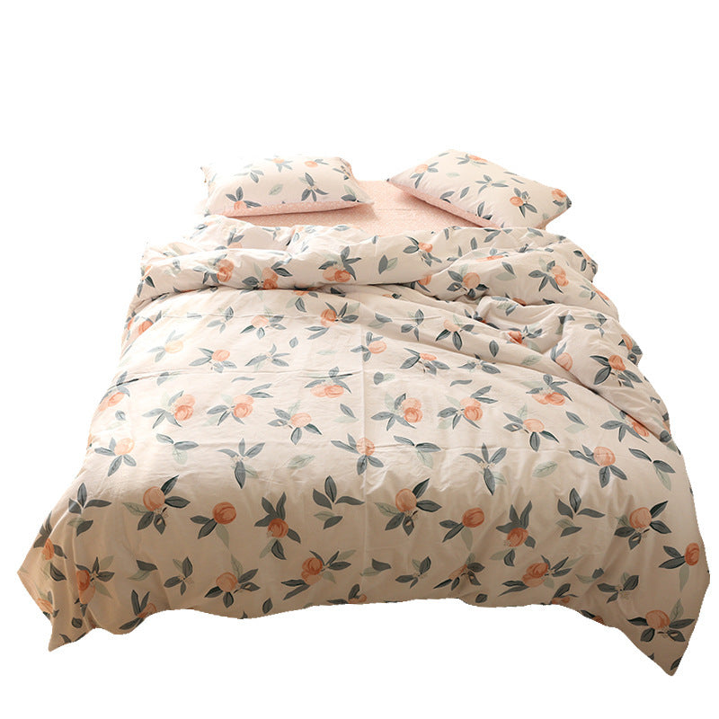 Juego de cama de algodón de cuatro piezas y funda nórdica floral de tres piezas