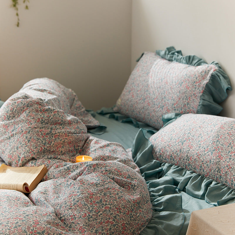 Juego de cama de cuatro piezas con diseño floral pastoral Ins Wind