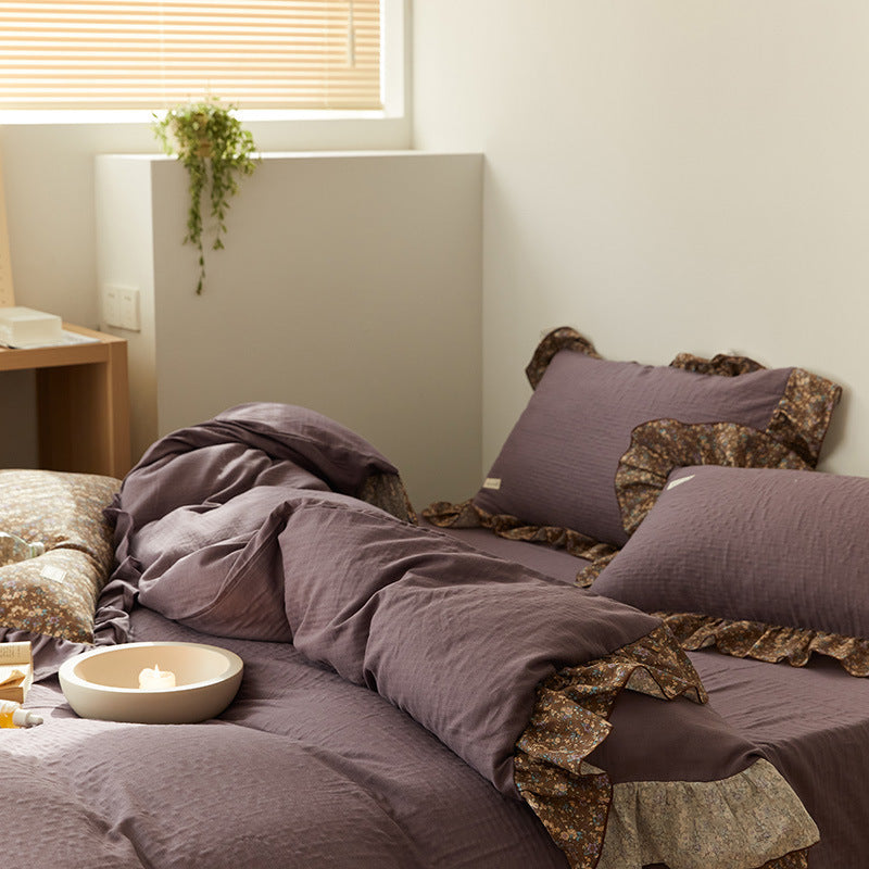 Juego de cama de cuatro piezas con diseño floral pastoral Ins Wind