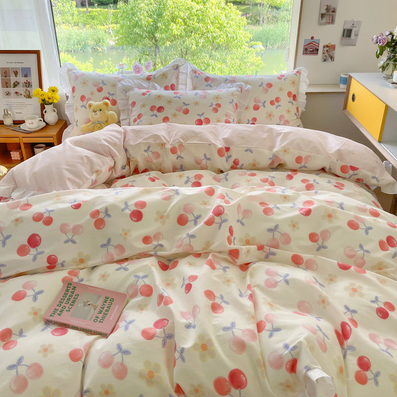Cama pequeña de algodón floral de cuatro piezas estilo princesa