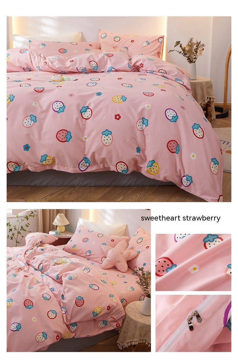 Juego de cama de algodón puro estilo coreano de cuatro piezas