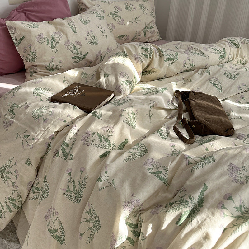 Juego de cama de algodón con estampado floral de jardín, 4 piezas, para niña, de verano