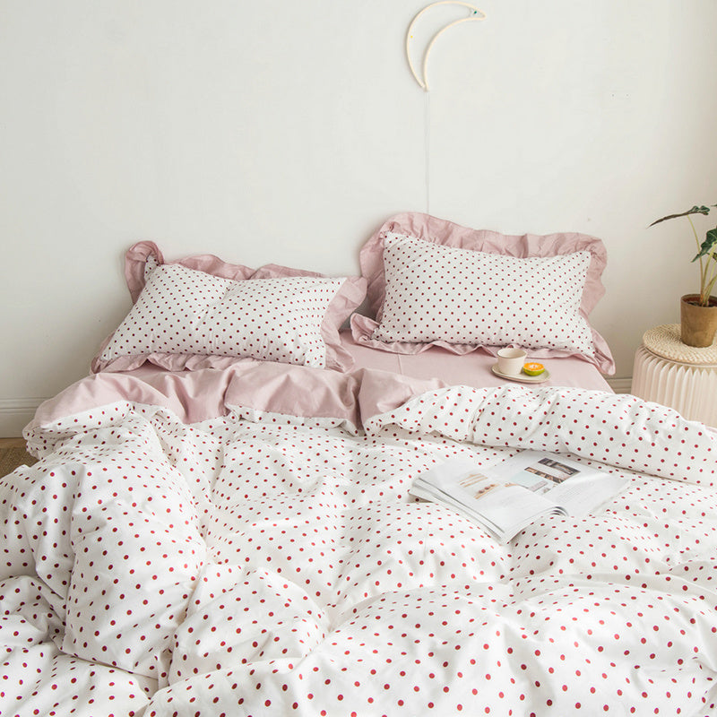 Ensemble de quatre pièces avec housse de couette et drap motif amour coréen