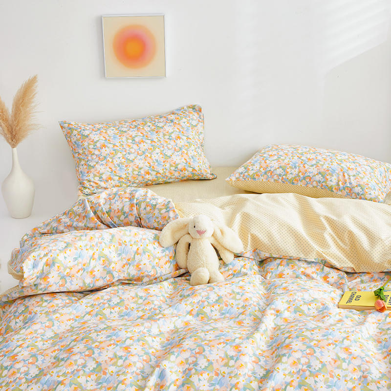 Sábana de algodón estilo americano campestre con estampado floral color piel
