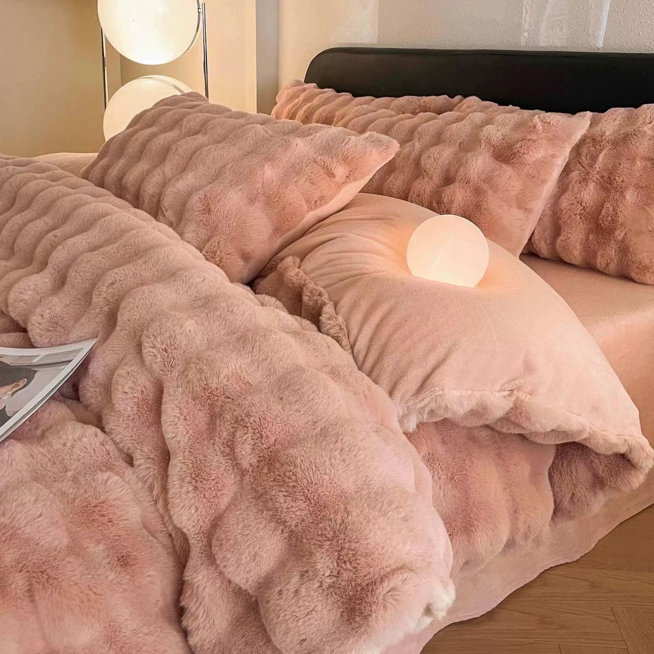 Conjunto de cuatro piezas de felpa de vellón coral térmico espesado con fibra de leche