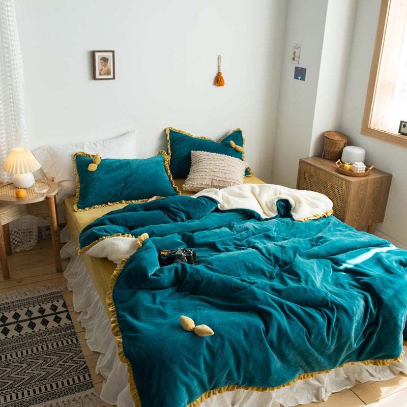 Housse de couette multifonctionnelle en laine d'agneau épaisse, trois pièces, chaude