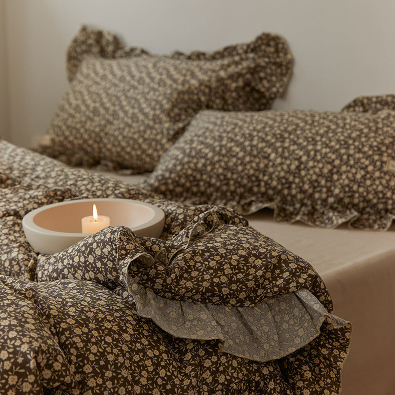 Juego de cama de cuatro piezas con diseño floral pastoral Ins Wind