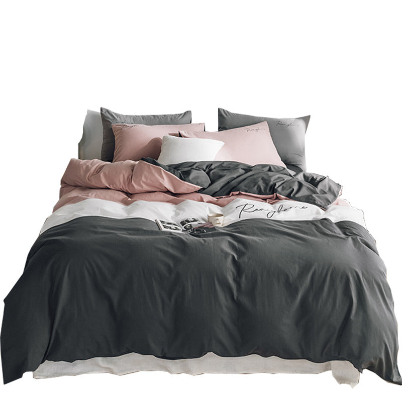 Sábana de algodón lavado de cuatro piezas para cama doble individual