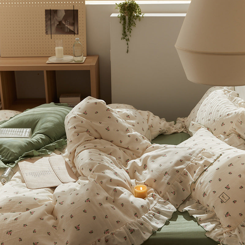 Juego de cama de cuatro piezas con diseño floral pastoral Ins Wind