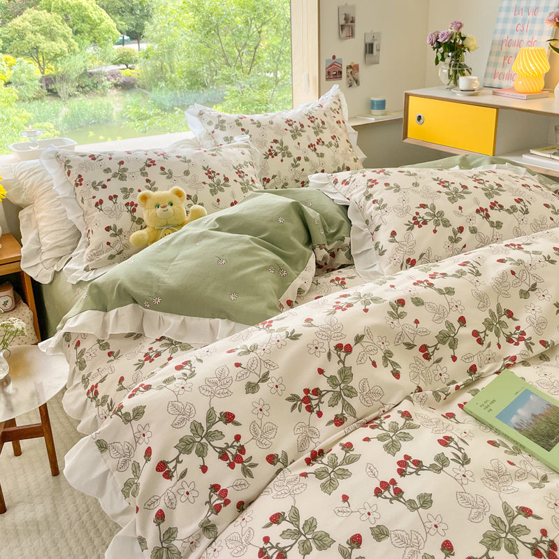 Cama pequeña de algodón floral de cuatro piezas estilo princesa