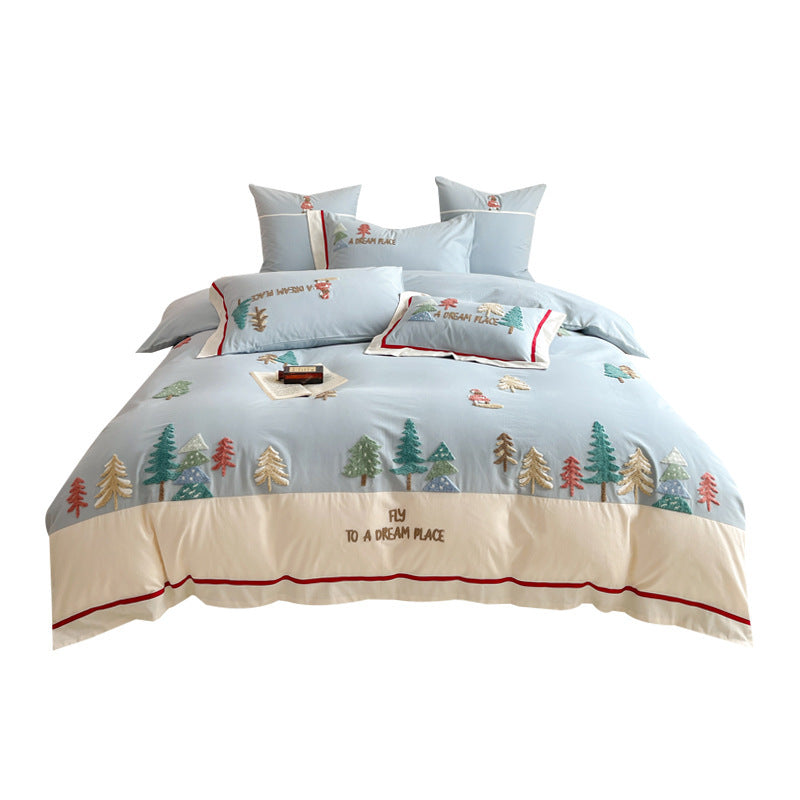 Toalla tridimensional bordada de algodón lijado de cuatro piezas estilo dibujos animados otoño e invierno engrosamiento de algodón para niños ropa de cama al por mayor