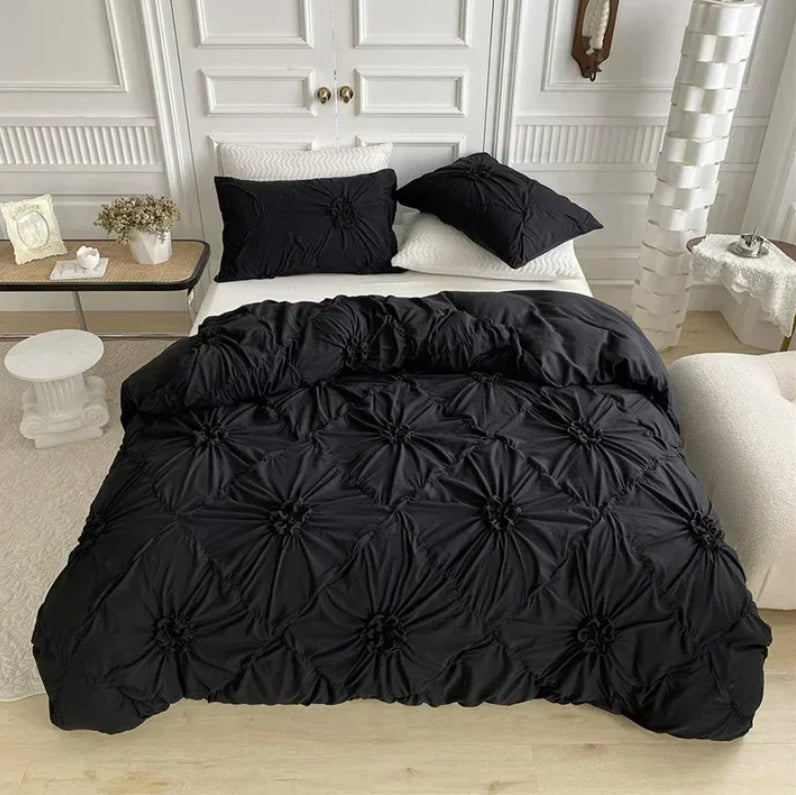 Funda de edredón y funda de almohada con diseño de flores retorcidas en 3D liso