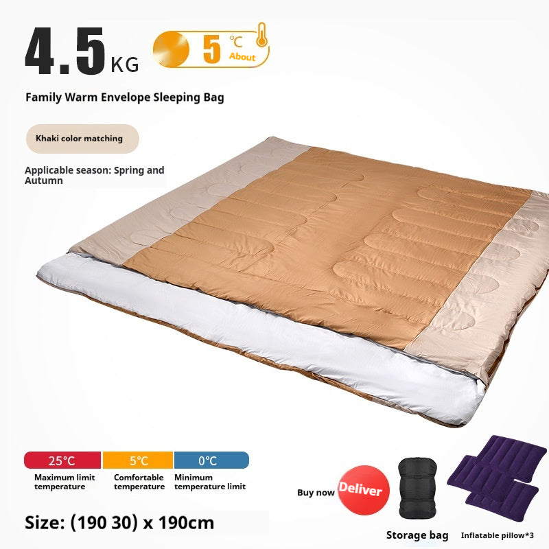 Saco de dormir doble para adultos, para acampar al aire libre, grueso, cálido y resistente al frío, de doble uso