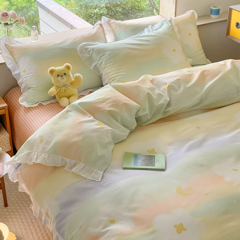 Cama pequeña de algodón floral de cuatro piezas estilo princesa