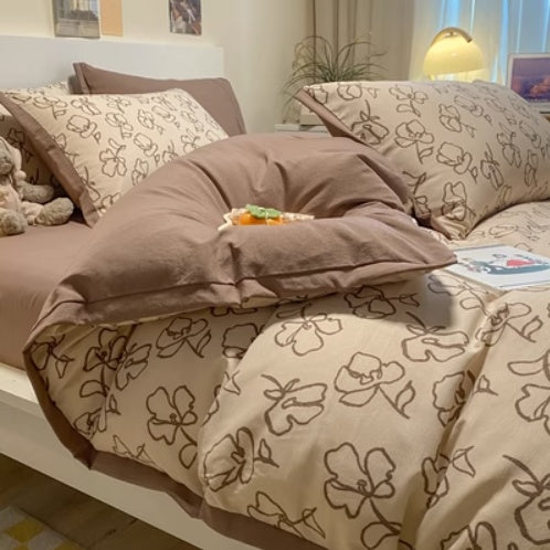 Juego de cama de cuatro piezas de algodón lavado y cáñamo, de grado materno-infantil, clase A