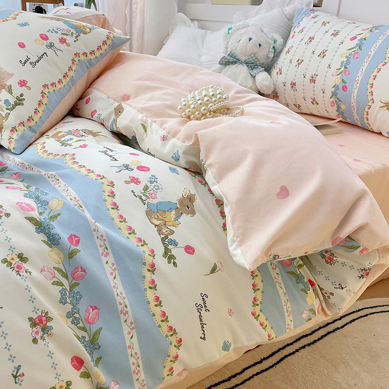 Juego de cama de cuatro piezas de algodón puro para dormitorio de estudiantes con funda nórdica y sábanas