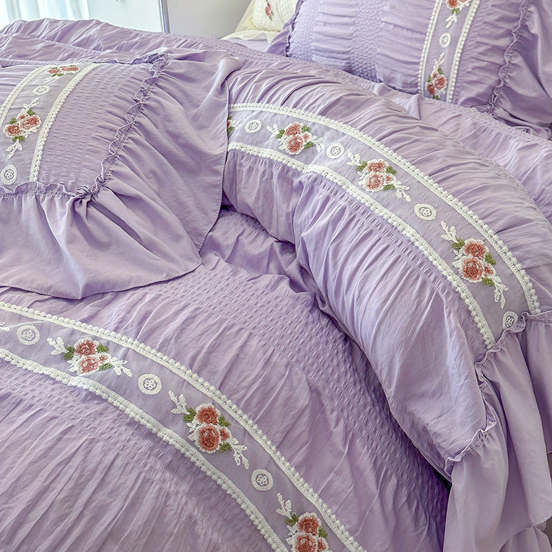 Juego de cama de cuatro piezas de algodón lavado Seersucker Four Seasons