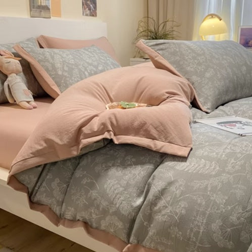 Juego de cama de cuatro piezas de algodón lavado y cáñamo, de grado materno-infantil, clase A
