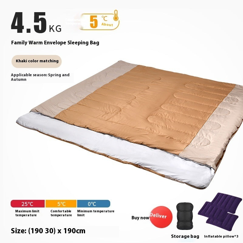 Saco de dormir doble para adultos, para acampar al aire libre, grueso, cálido y resistente al frío, de doble uso