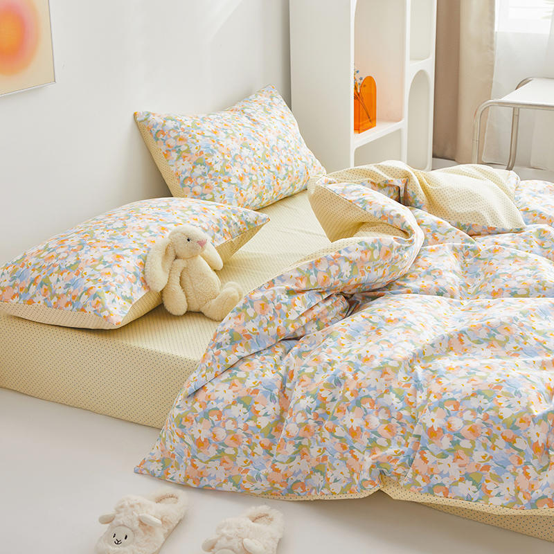 Sábana de algodón estilo americano campestre con estampado floral color piel