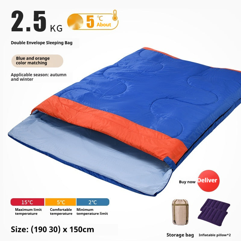Saco de dormir doble para adultos, para acampar al aire libre, grueso, cálido y resistente al frío, de doble uso