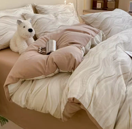 Juego de cama de cuatro piezas de algodón puro con degradado de color simple