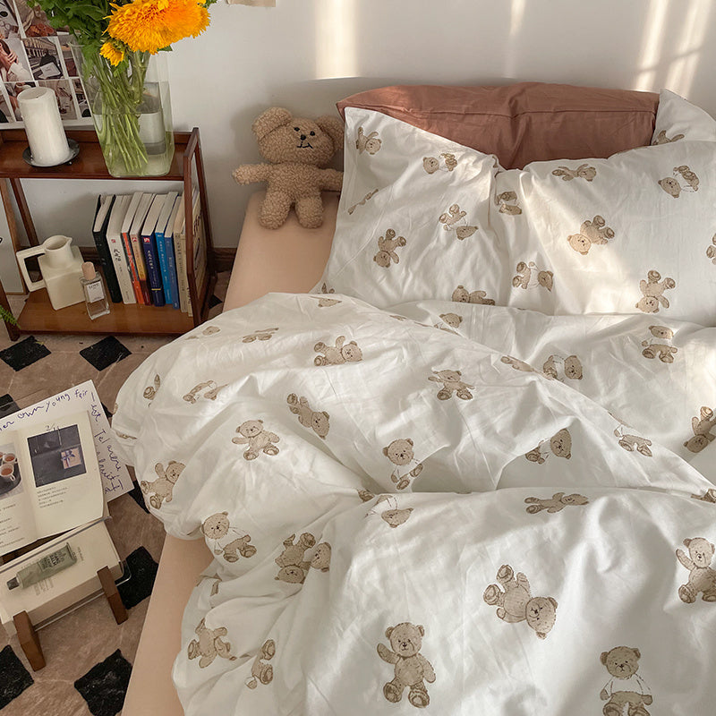 Juego de cama de algodón con estampado floral de jardín, 4 piezas, para niña, de verano