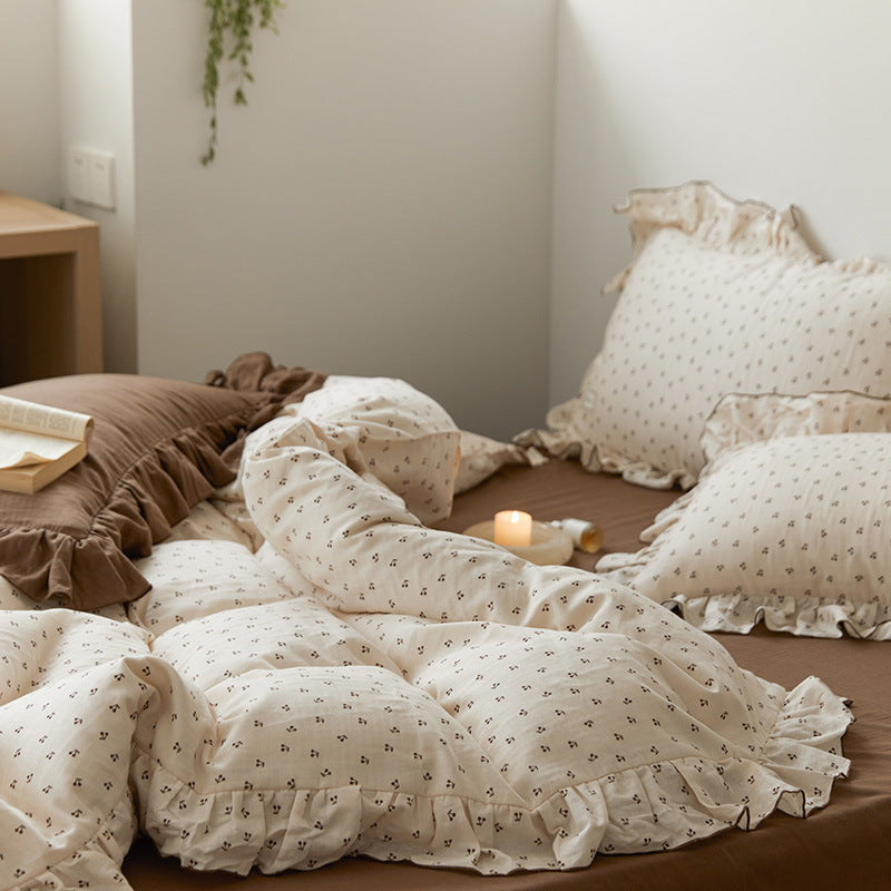 Juego de cama de cuatro piezas con diseño floral pastoral Ins Wind