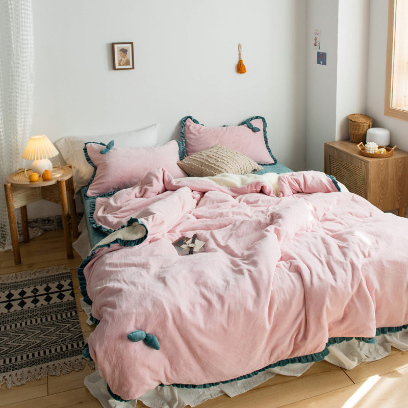 Housse de couette multifonctionnelle en laine d'agneau épaisse, trois pièces, chaude