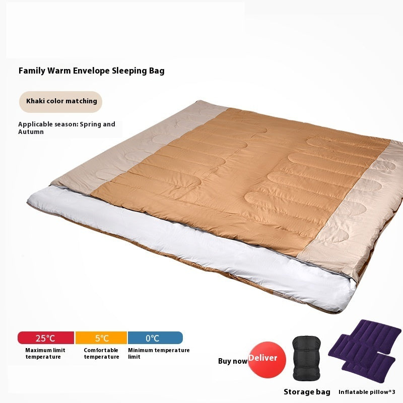Saco de dormir doble para adultos, para acampar al aire libre, grueso, cálido y resistente al frío, de doble uso