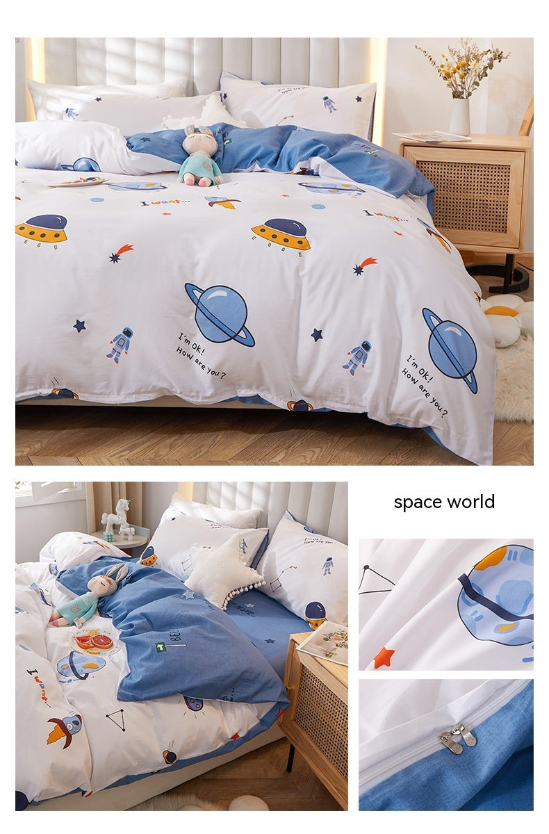 Juego de cama de algodón puro estilo coreano de cuatro piezas