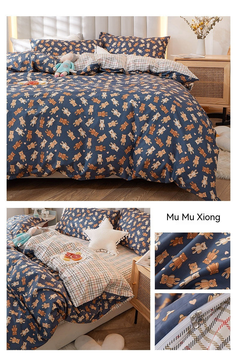 Juego de cama de algodón puro estilo coreano de cuatro piezas