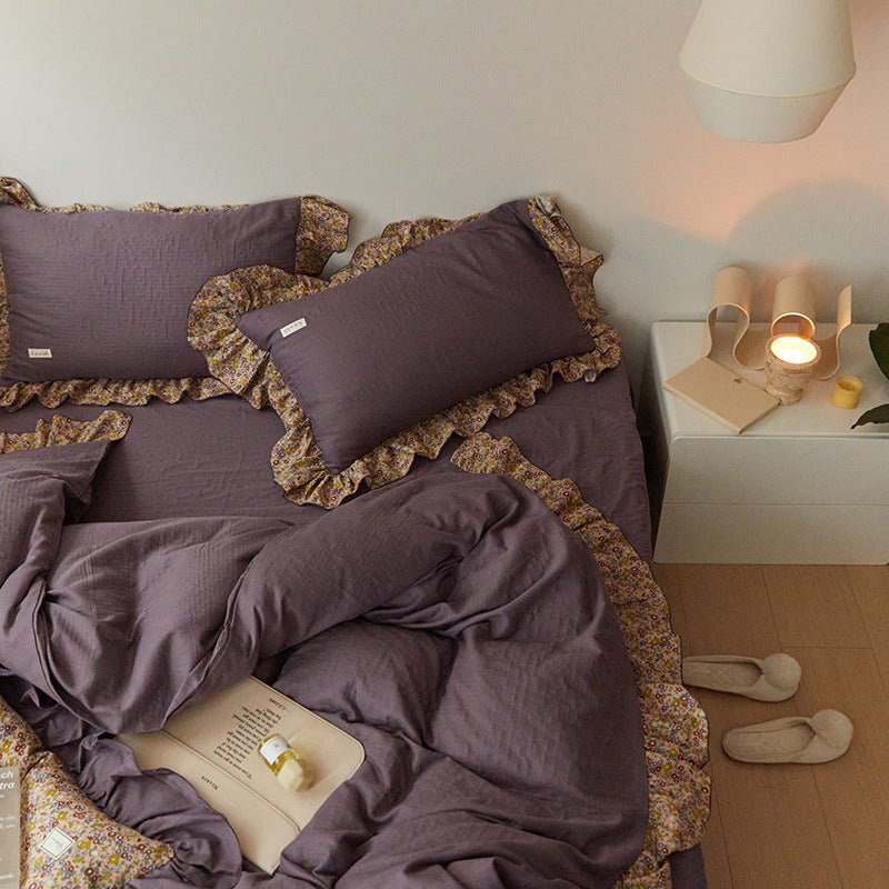Juego de cama de cuatro piezas con diseño floral pastoral Ins Wind