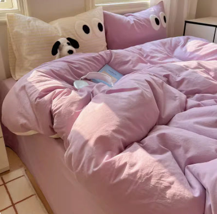 Juego de cama de cuatro piezas de algodón puro con degradado de color simple
