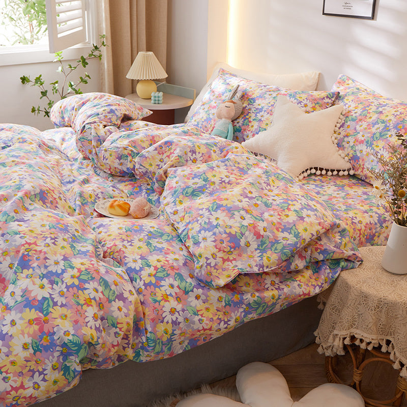 Juego de cama de algodón puro estilo coreano de cuatro piezas