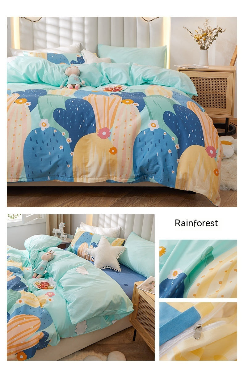 Juego de cama de algodón puro estilo coreano de cuatro piezas