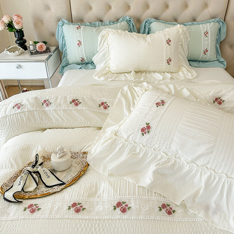 Juego de cama de cuatro piezas de algodón lavado Seersucker Four Seasons