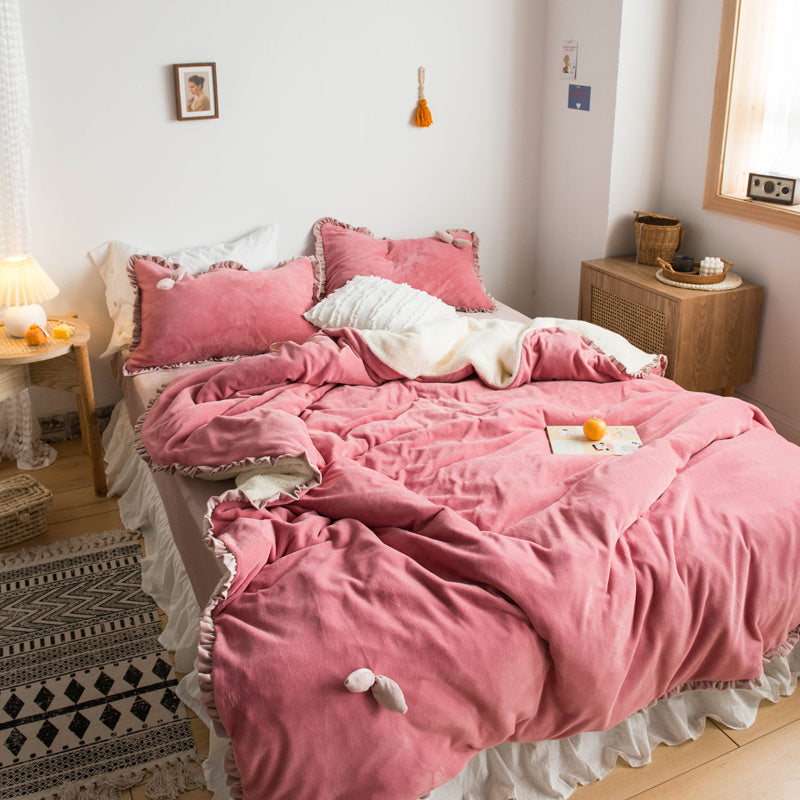 Housse de couette multifonctionnelle en laine d'agneau épaisse, trois pièces, chaude