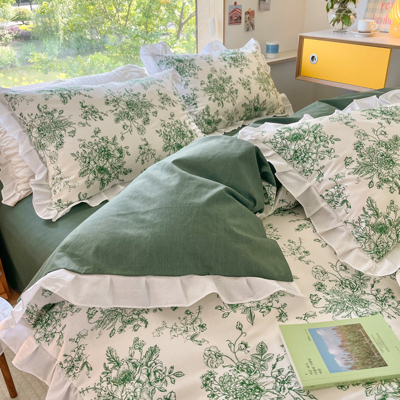 Cama pequeña de algodón floral de cuatro piezas estilo princesa