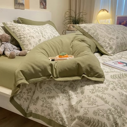 Juego de cama de cuatro piezas de algodón lavado y cáñamo, de grado materno-infantil, clase A