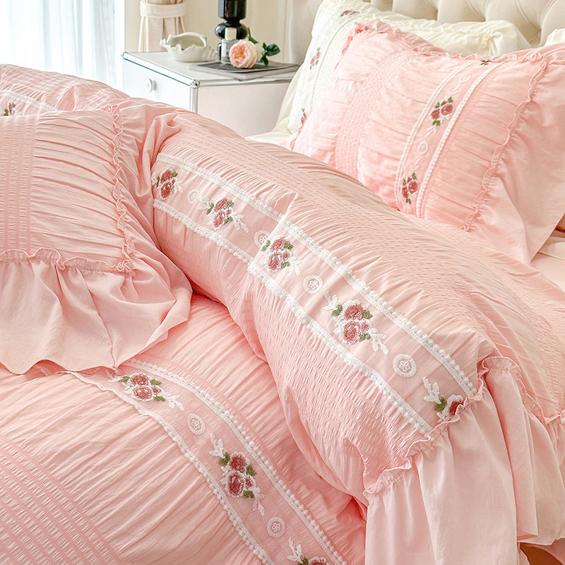 Juego de cama de cuatro piezas de algodón lavado Seersucker Four Seasons