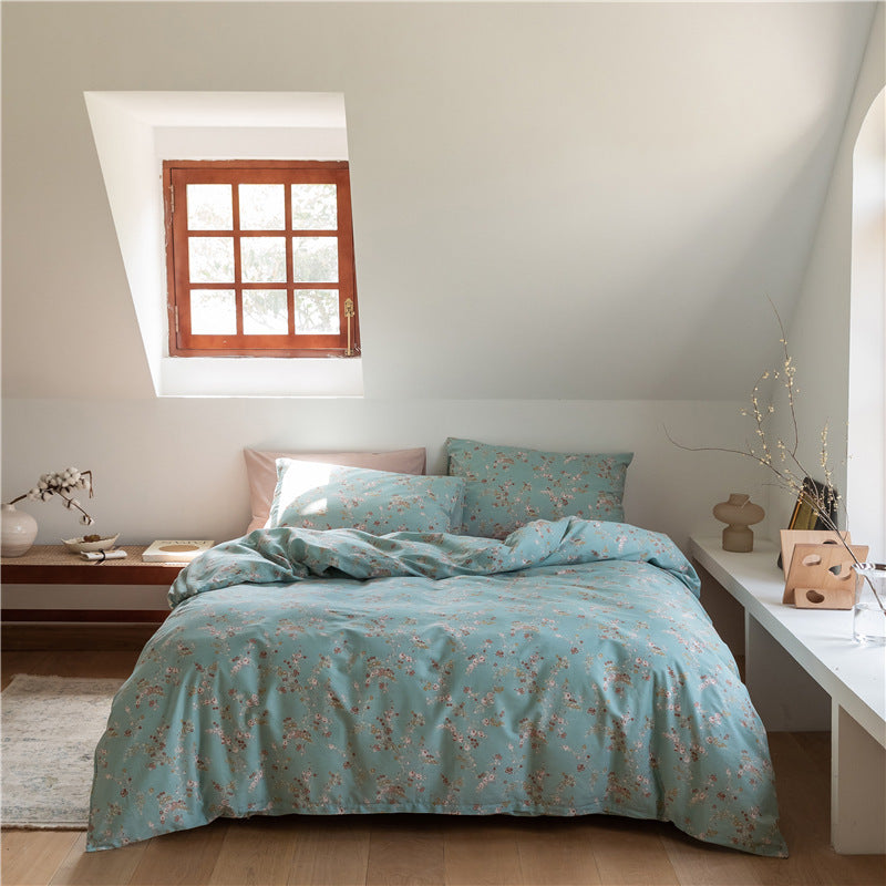 Ensemble de quatre pièces de literie en coton à motif floral rétro coréen