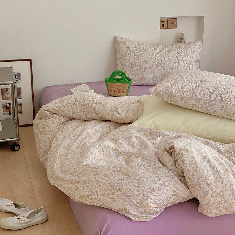 Juego de cama de algodón con estampado floral de jardín, 4 piezas, para niña, de verano