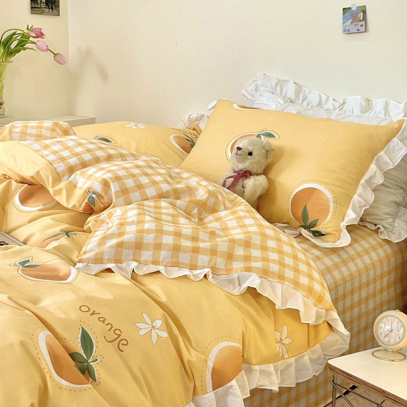 Cama pequeña de algodón floral de cuatro piezas estilo princesa
